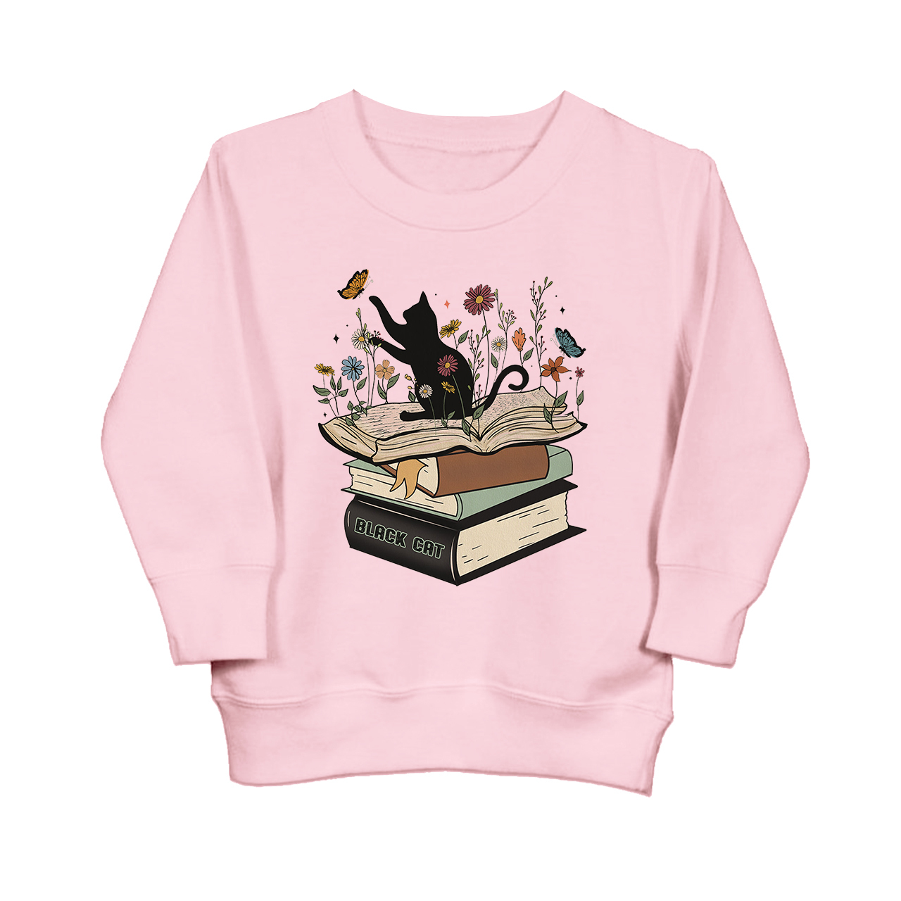 Halloween Playful Cat Flower Retro Kids Sweatshirt