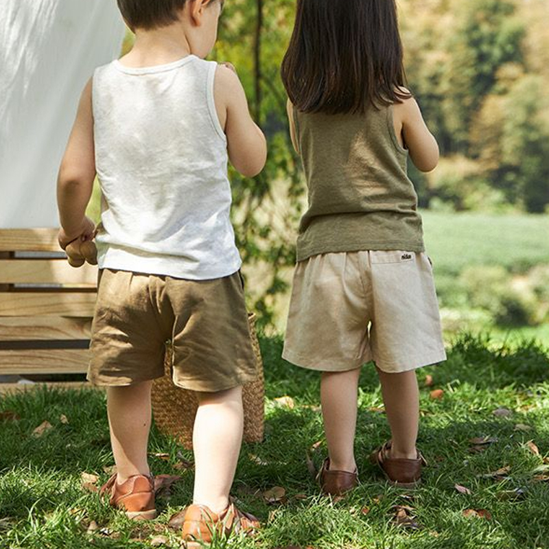 Neutral Breathable Cotton Linen Shorts For Toddler Kids