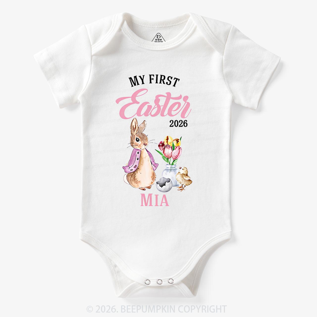 Personalized Little Pink Bunny’s First Easter Baby Bodysuit