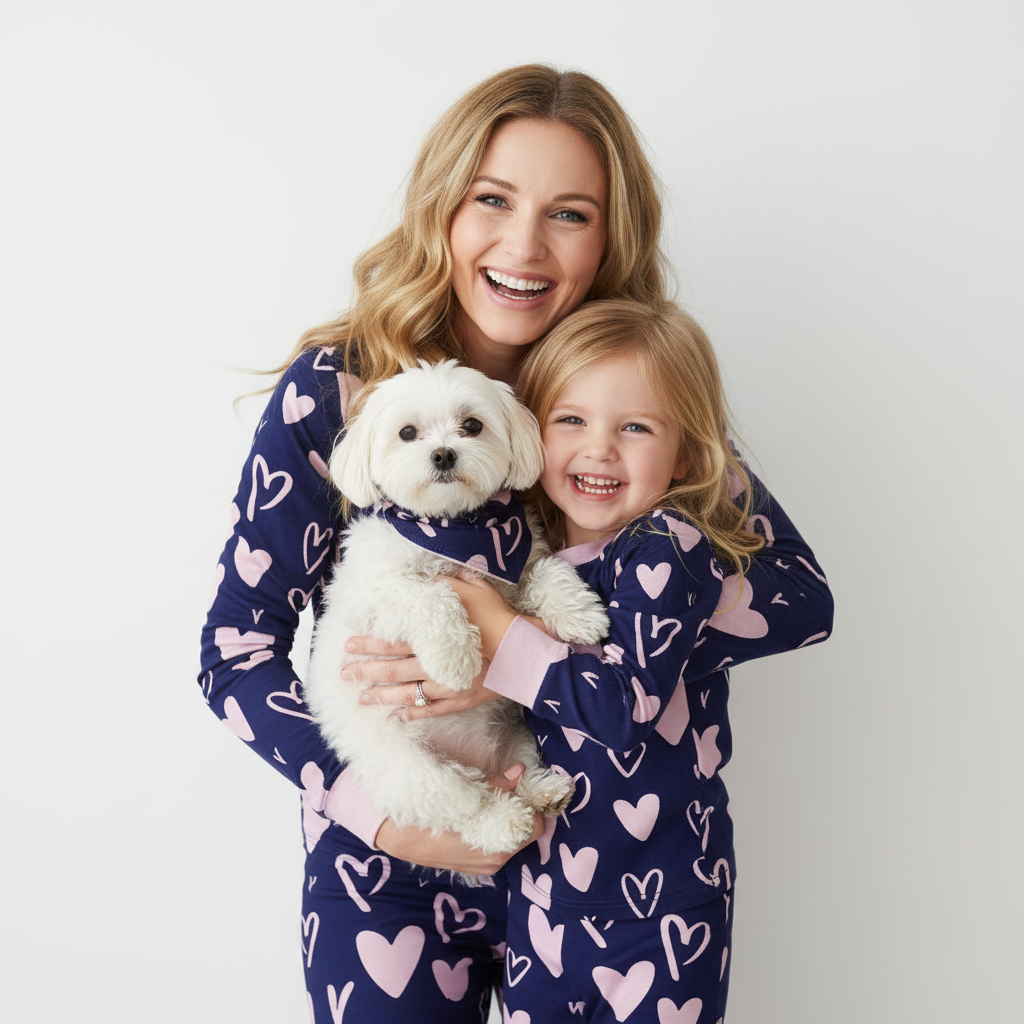 Pink Love On Navy All-Over Print Mom&Me Cuffed Pajama Sets