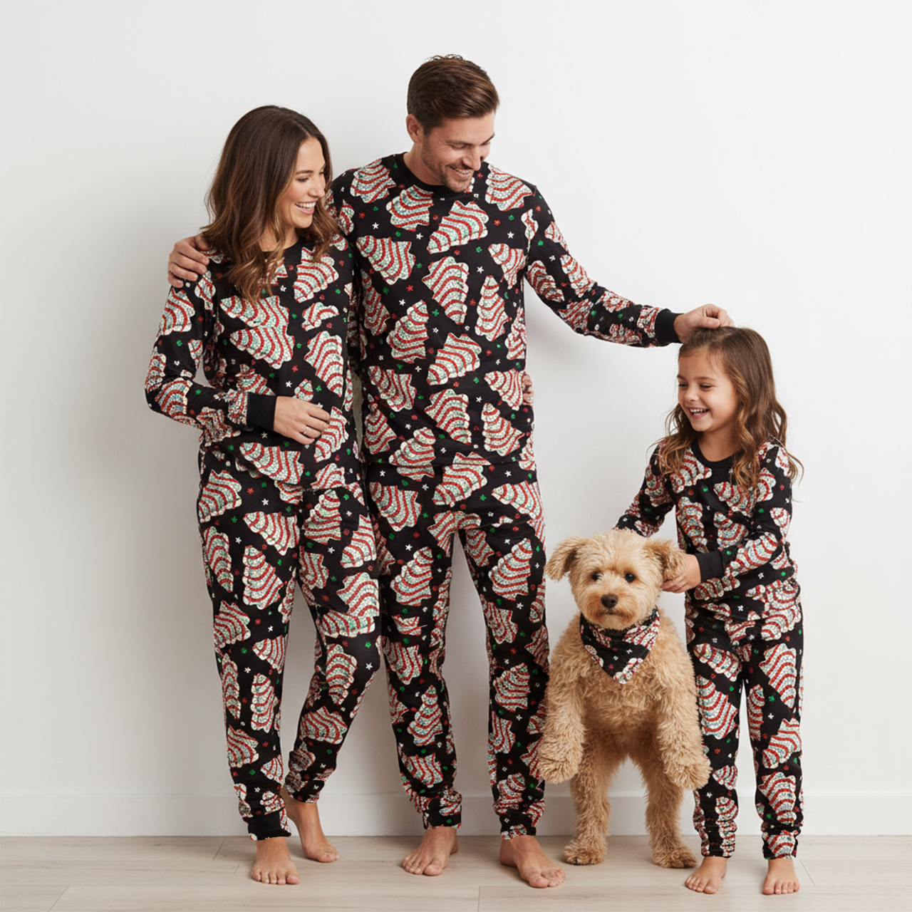 Black Christmas Tree Cakes All-Over Print Family Matching Pajama Sets