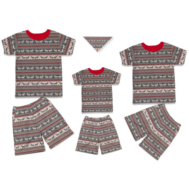 Reindeer Winter Stripe All-Over Print Short Family Matching Pajama Sets