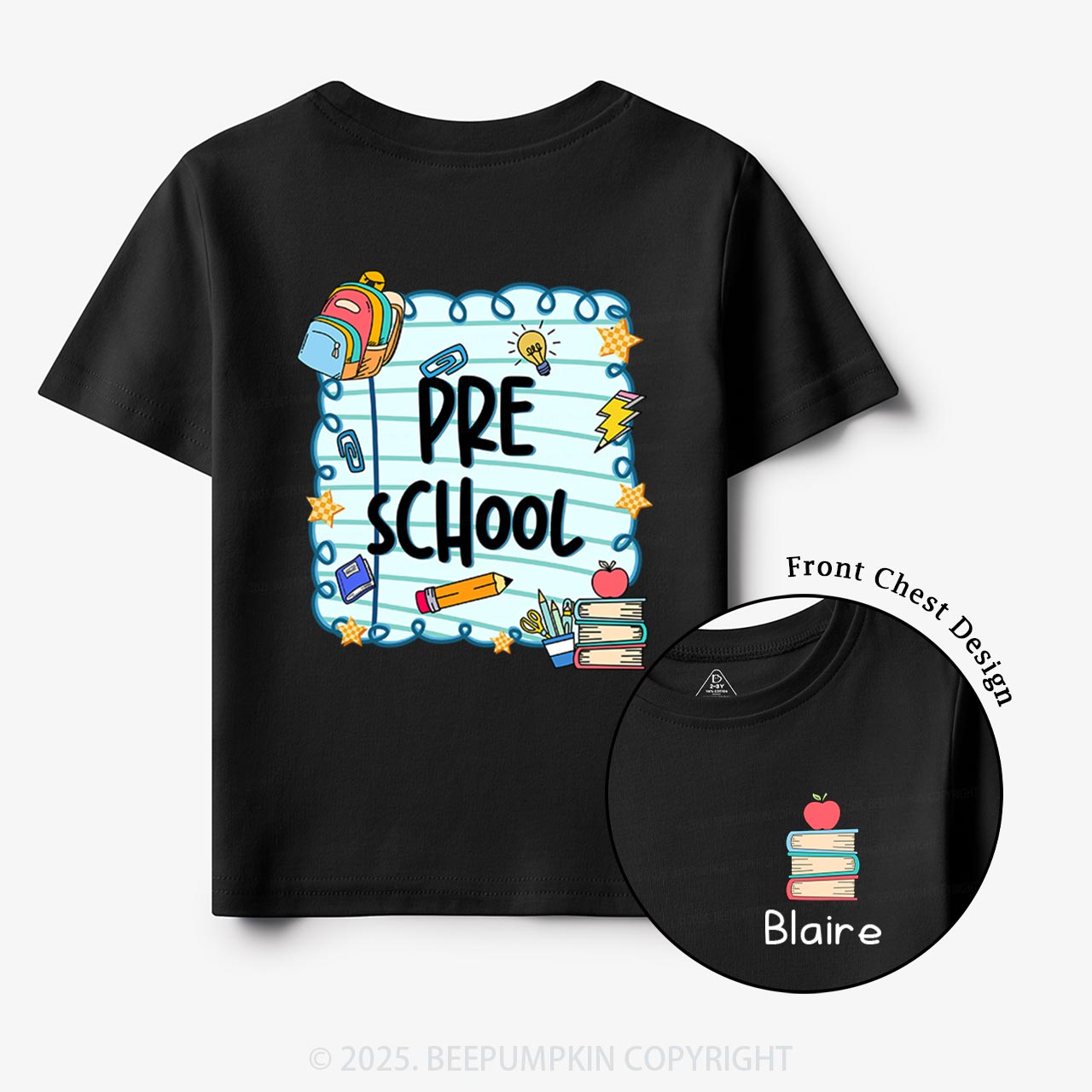 Personalized Apple Book Learning Toddler&Kid's Tees Beepumpkin