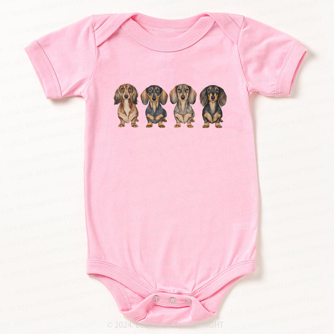 Cute Dachshund Puppies In A Row Bodysuit For Baby 