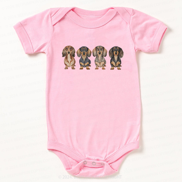 Cute Dachshund Puppies In A Row Bodysuit For Baby 