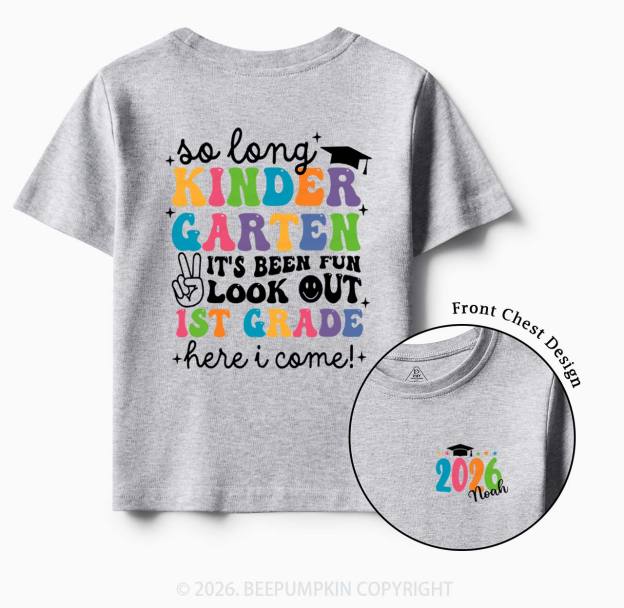 Personalized Name So Long Kindergarten Hello 1st Grade Toddler&Kid's Tees