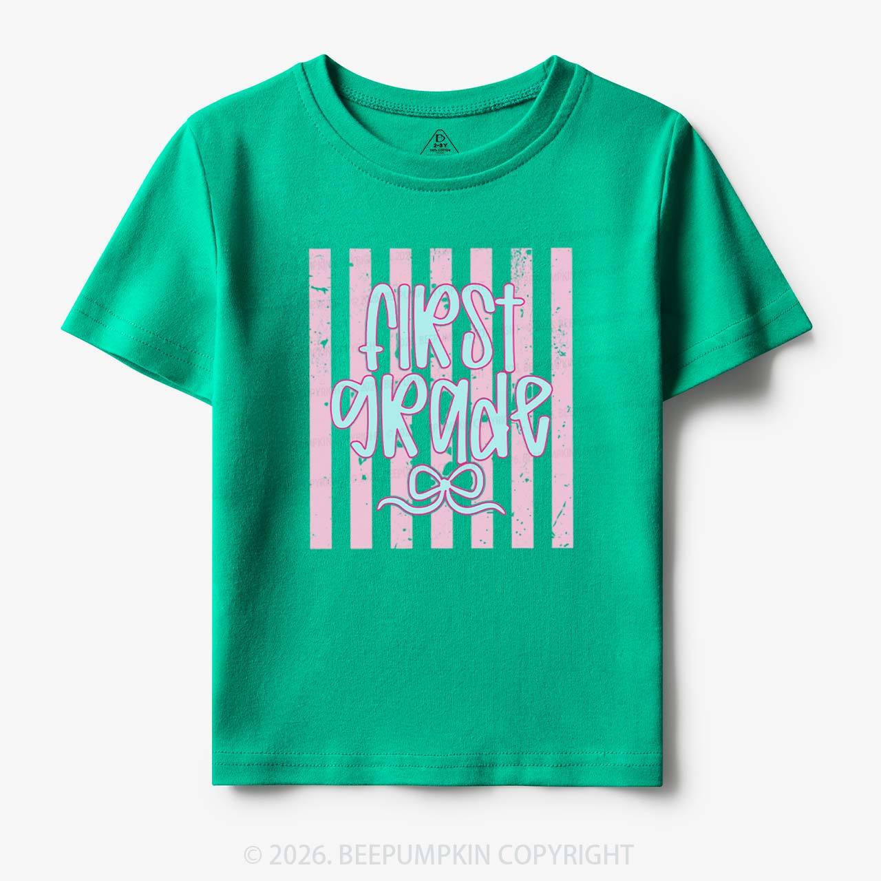 Colorful Stripes First Grade Cutie Bow Toddler&Kid's Tees
