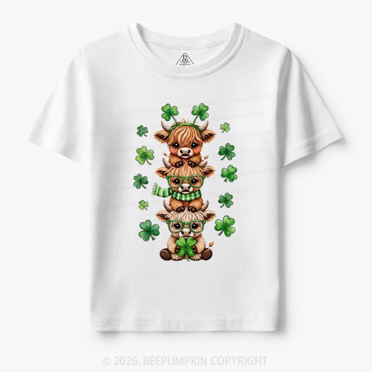 Highland Cow St. Patrick's Day Toddler&Kid's Tees Beepumpkin