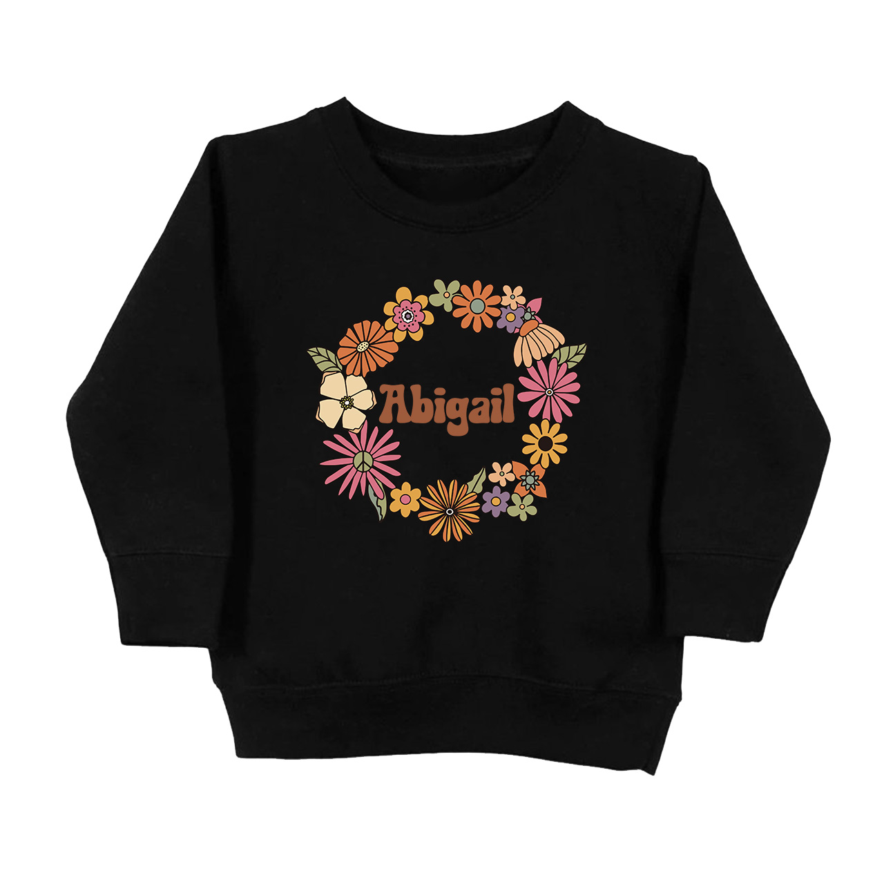 Girls Personalized Name In Floral Wreath Kids Sweatshirt
