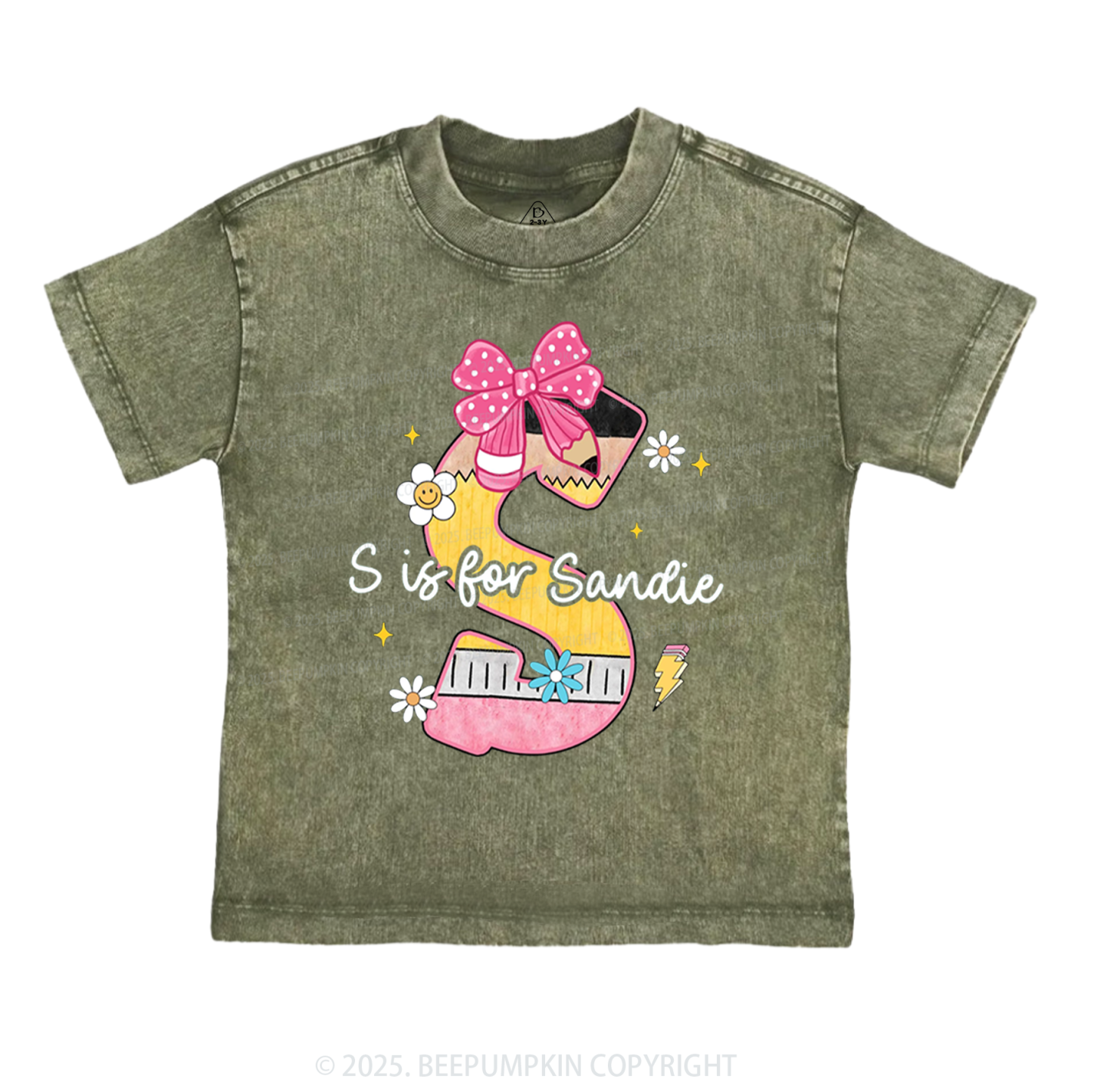 Personalized Pencil Bow Name Toddler&Kids Washed Tees
