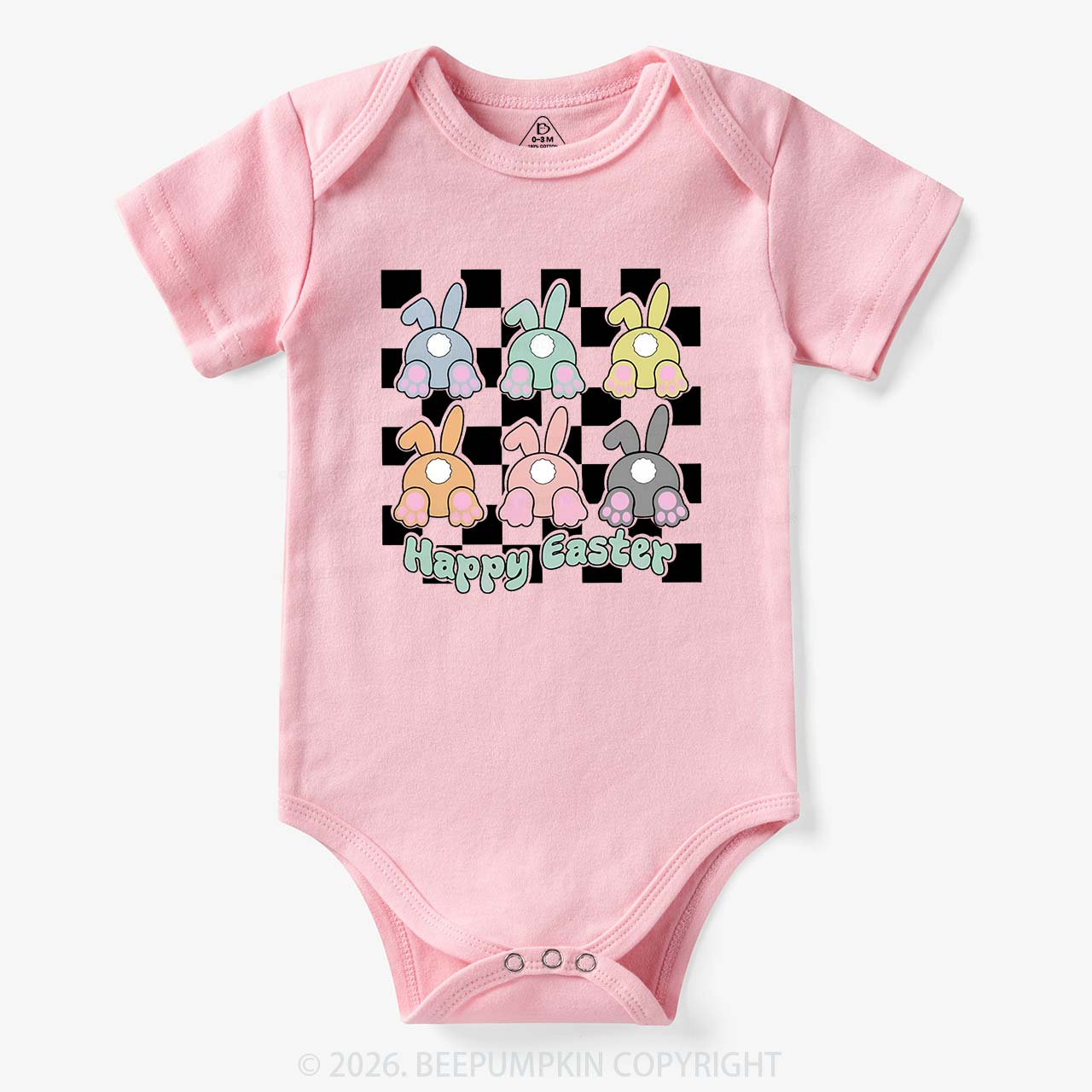Happy Easter Bunnies Checkered Bodysuit