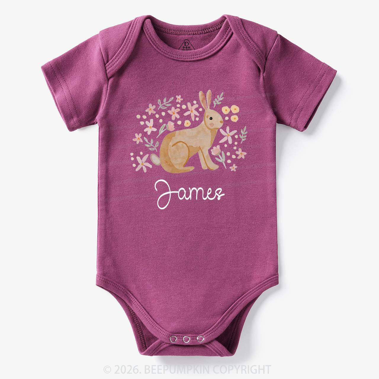 Personalized Watercolor Bunny Blooms Baby Bodysuit