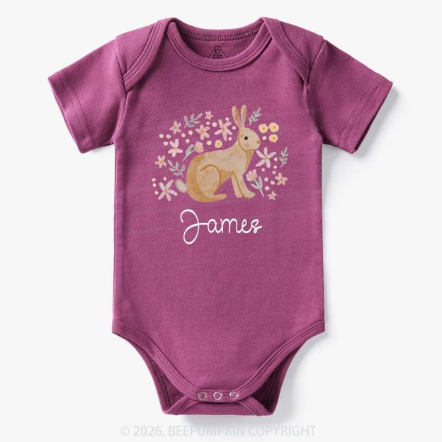 Personalized Watercolor Bunny Blooms Baby Bodysuit