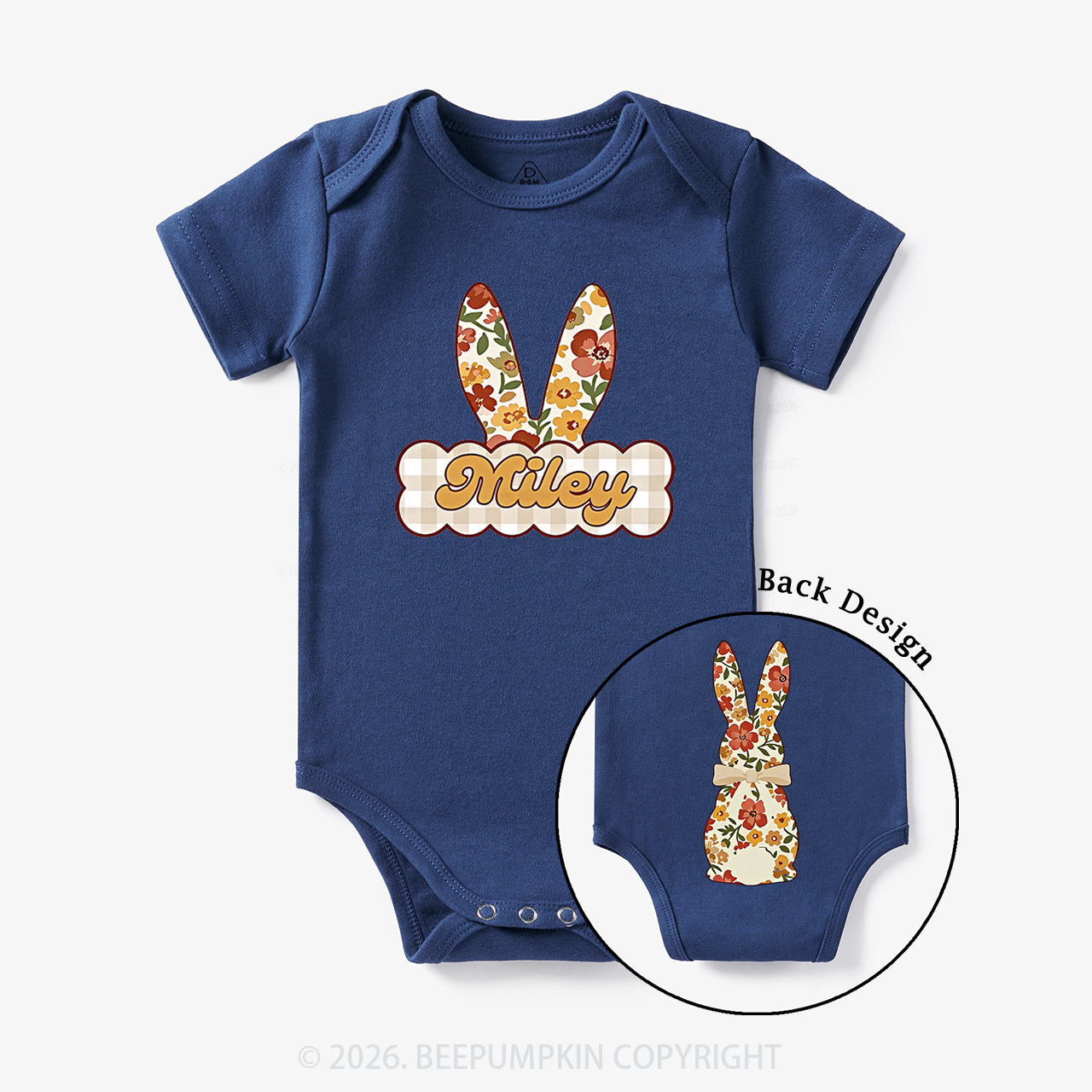 Personalized Vintage Floral Bunny Baby Bodysuit