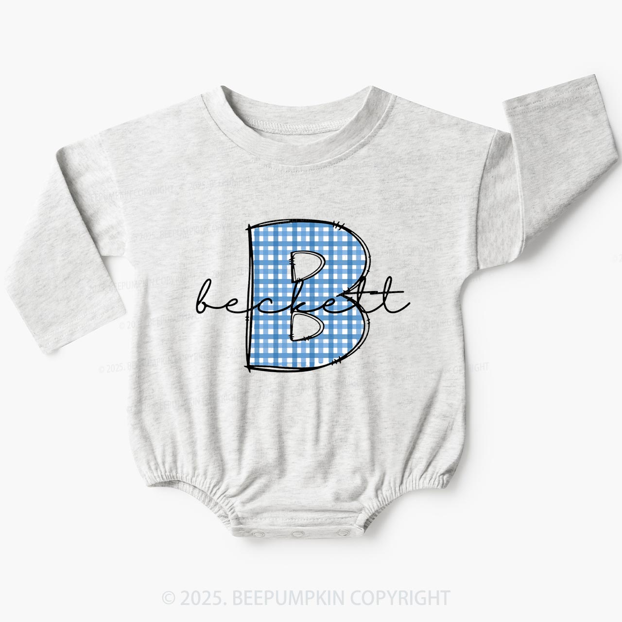 Personalized Blue Plaid Name Baby Bubble Romper Beepumpkin