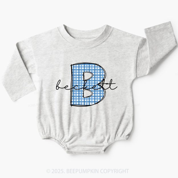 Personalized Blue Plaid Name Baby Bubble Romper Beepumpkin