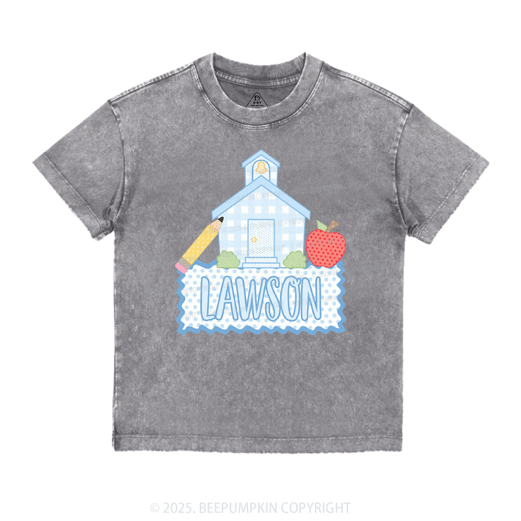 Personalized Blue Schoolhouse Toddler&Kids Washed Tees