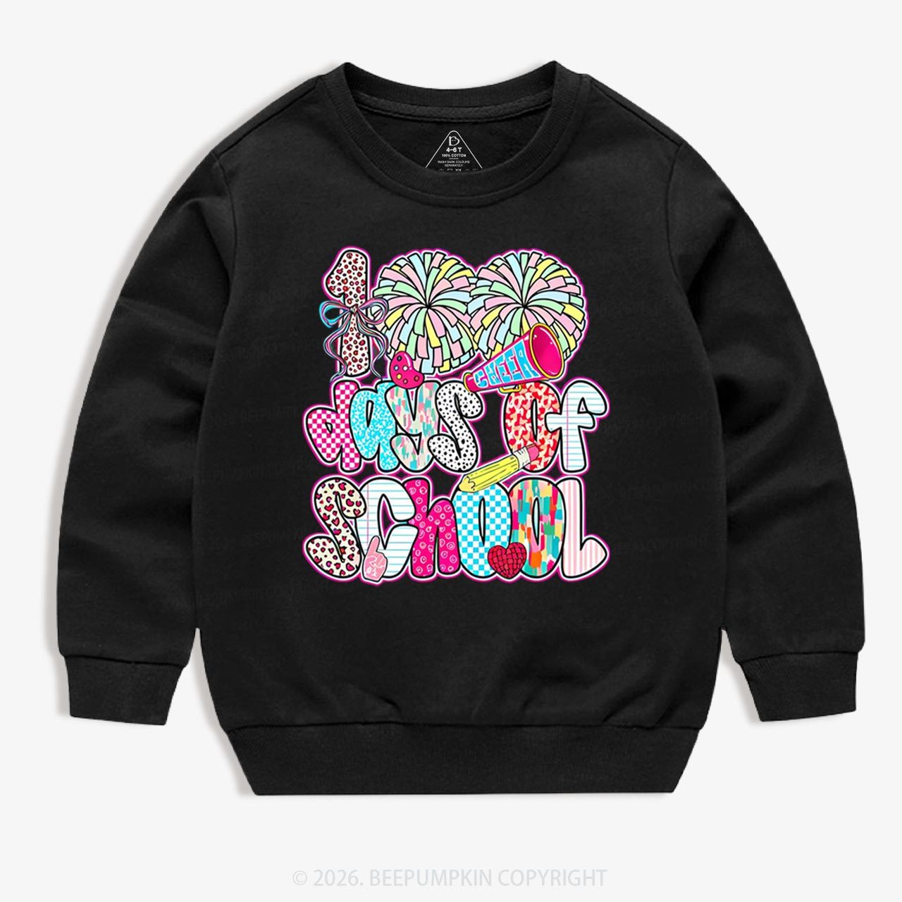 Cheer For 100 Days Pom Pom School Spirit Toddler&Kid's Sweatshirt