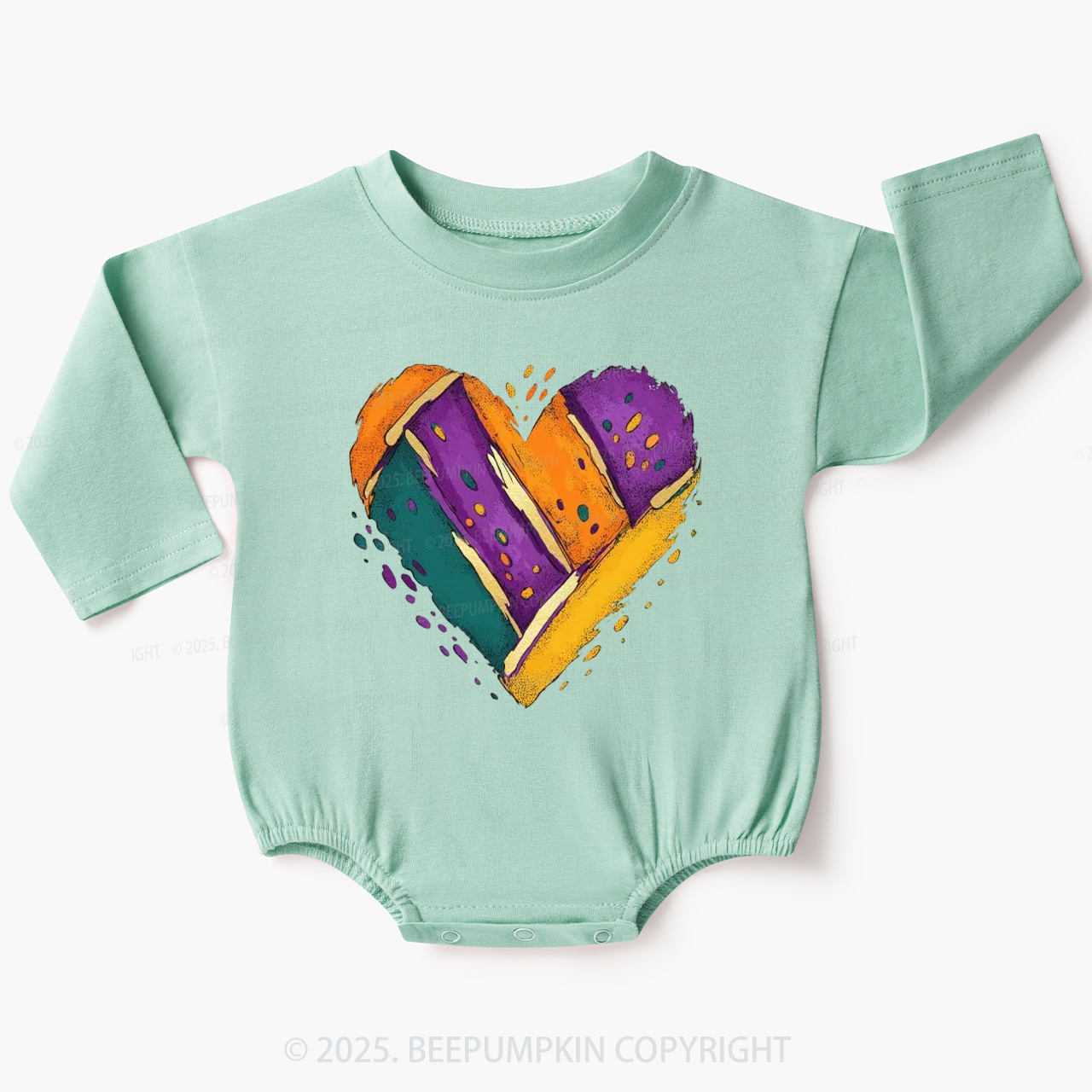 Mardi Gras Heart Baby Bubble Romper Beepumpkin