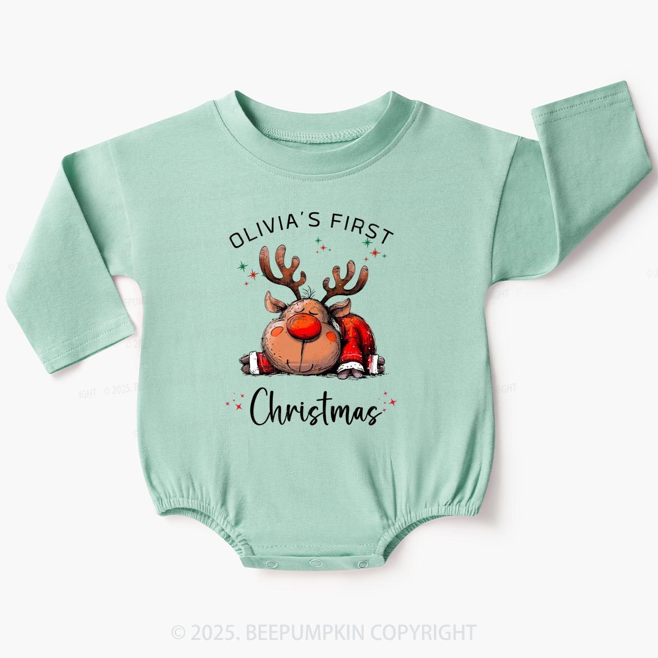 Personalized Festive Reindeer Dreams Christmas Baby Bubble Romper Beepumpkin