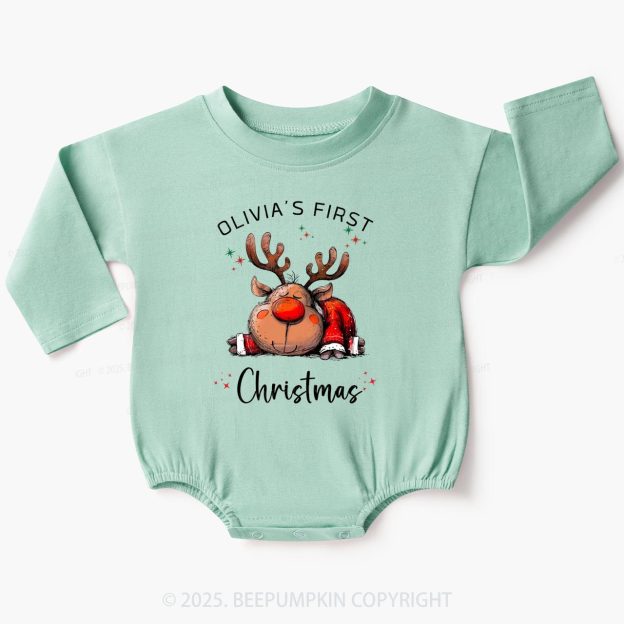 Personalized Festive Reindeer Dreams Christmas Baby Bubble Romper Beepumpkin