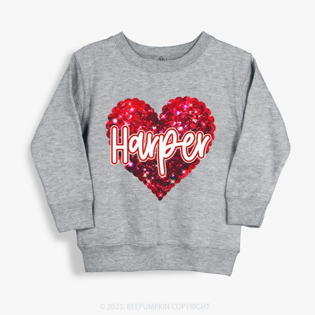 Personalized Sparkling Heart Name Kid's Sweatshirt