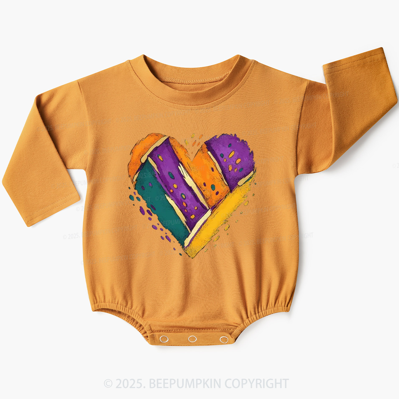 Mardi Gras Heart Baby Bubble Romper Beepumpkin