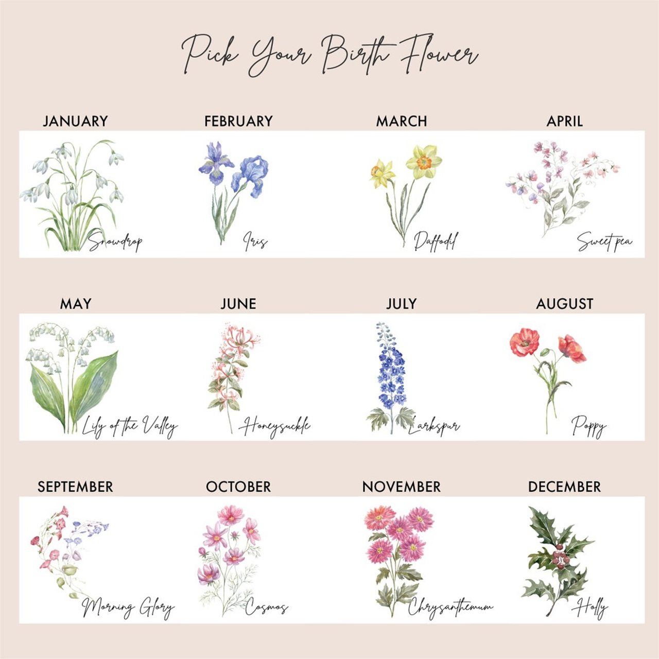 Personalized Birth Month Flower Tote Bag
