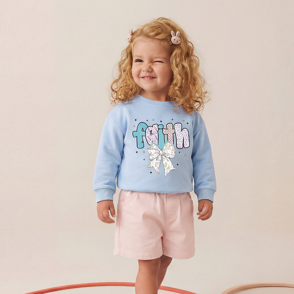 Blooming Faith Bunny Bow Kid's Sweatshirt