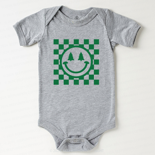 Christmas Green Smiley Tree Baby Bodysuit