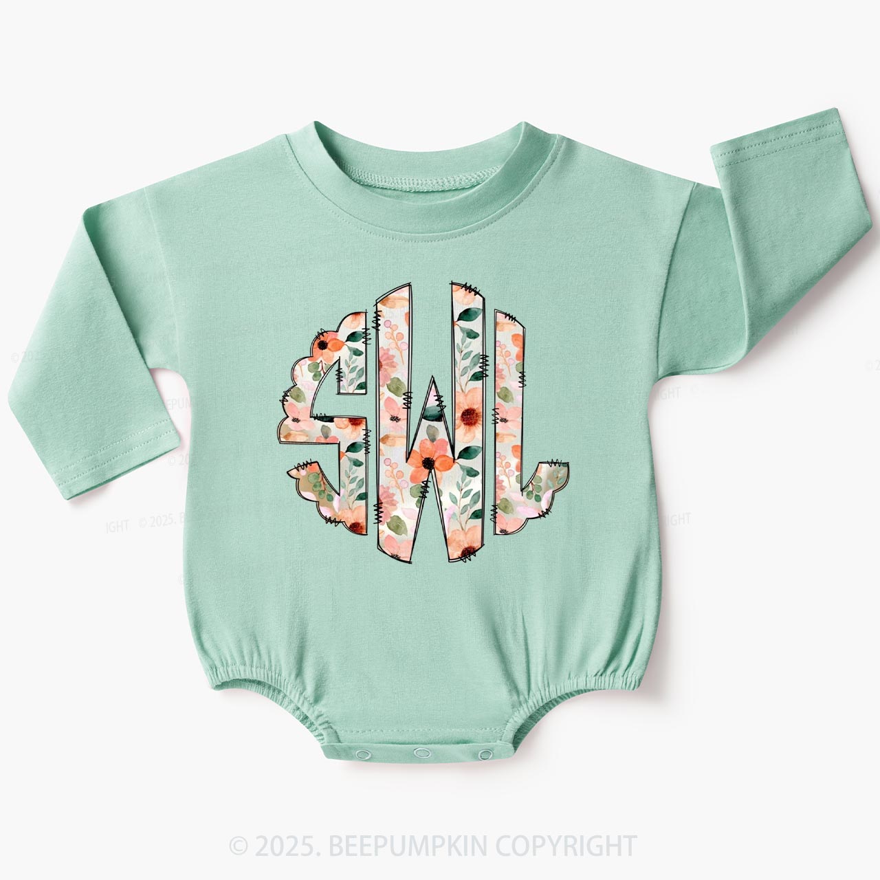 Personalized Floral Monogram Baby Bubble Romper Beepumpkin