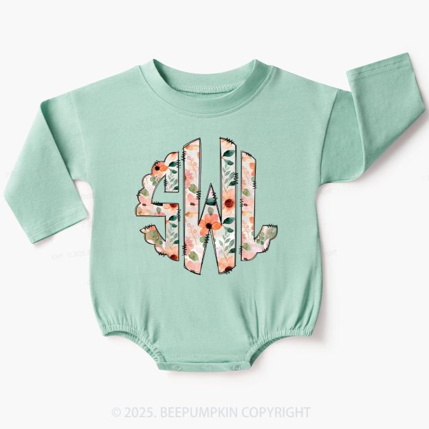 Personalized Floral Monogram Baby Bubble Romper Beepumpkin