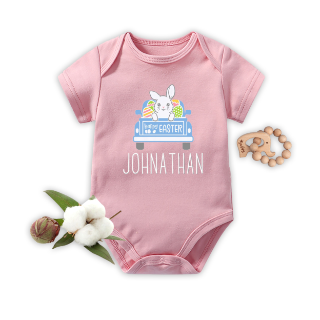 Personalized Easter Cute Bunny Truck Baby Bodysuit