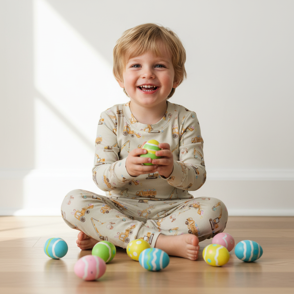 Easter Bunny Excavator Two-Piece Pajama Set For Kids