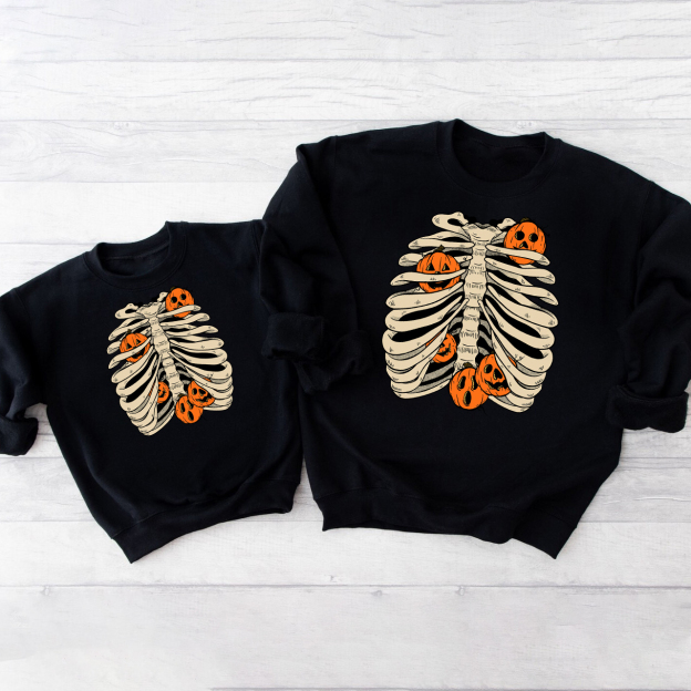 Pumpkin Bone Halloween Matching Sweatshirts