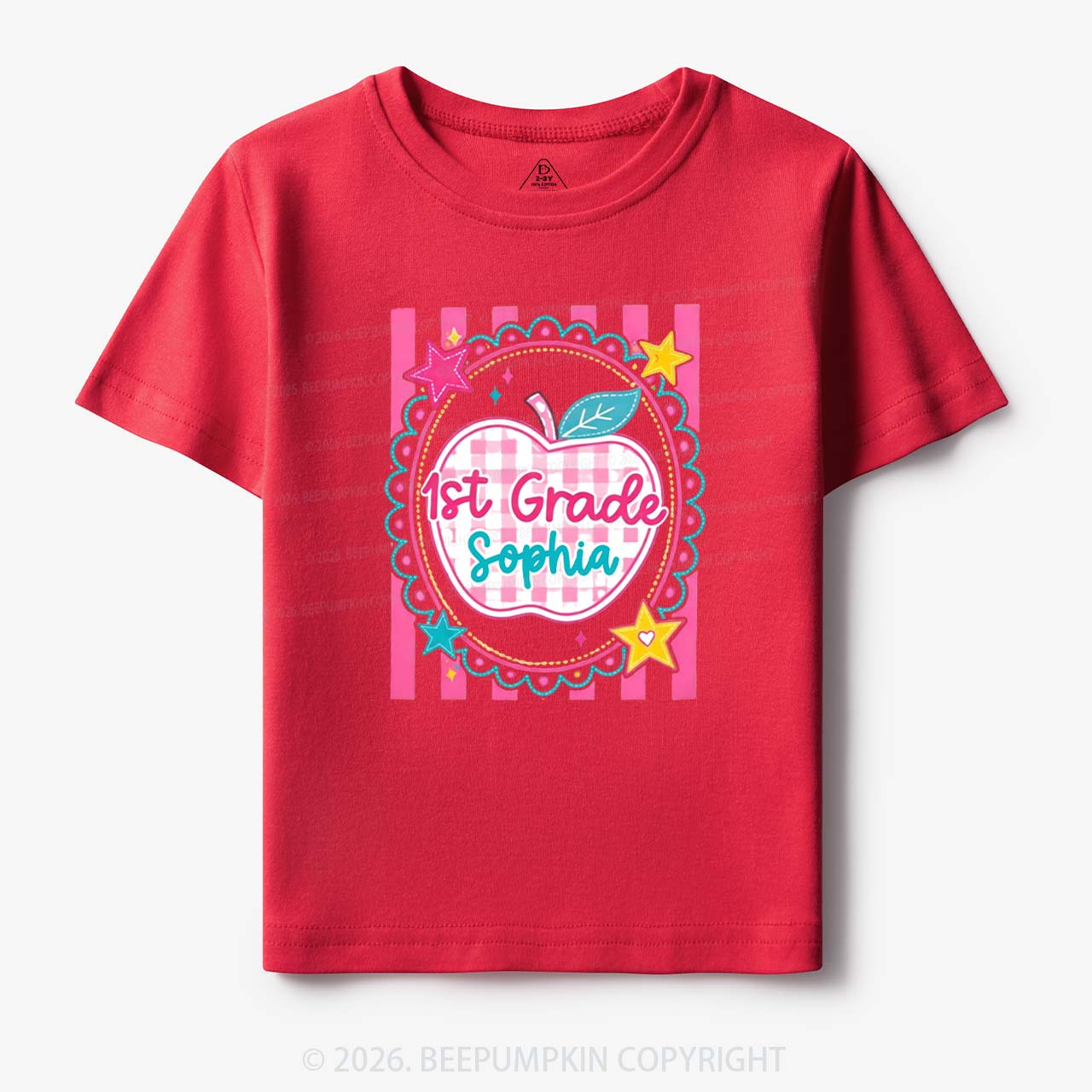Personalized Girly Pink Gingham Back To School Toddler&Kid's Tees