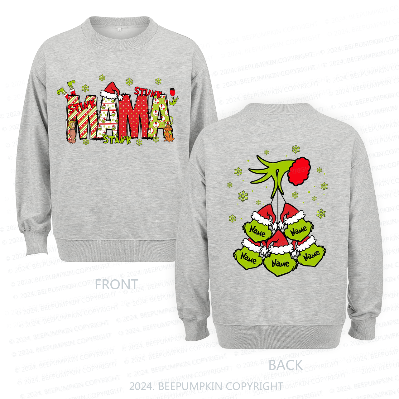 Personalized Grinch Christmas Mama Kid Name Sweatshirt For Mama Beepumpkin