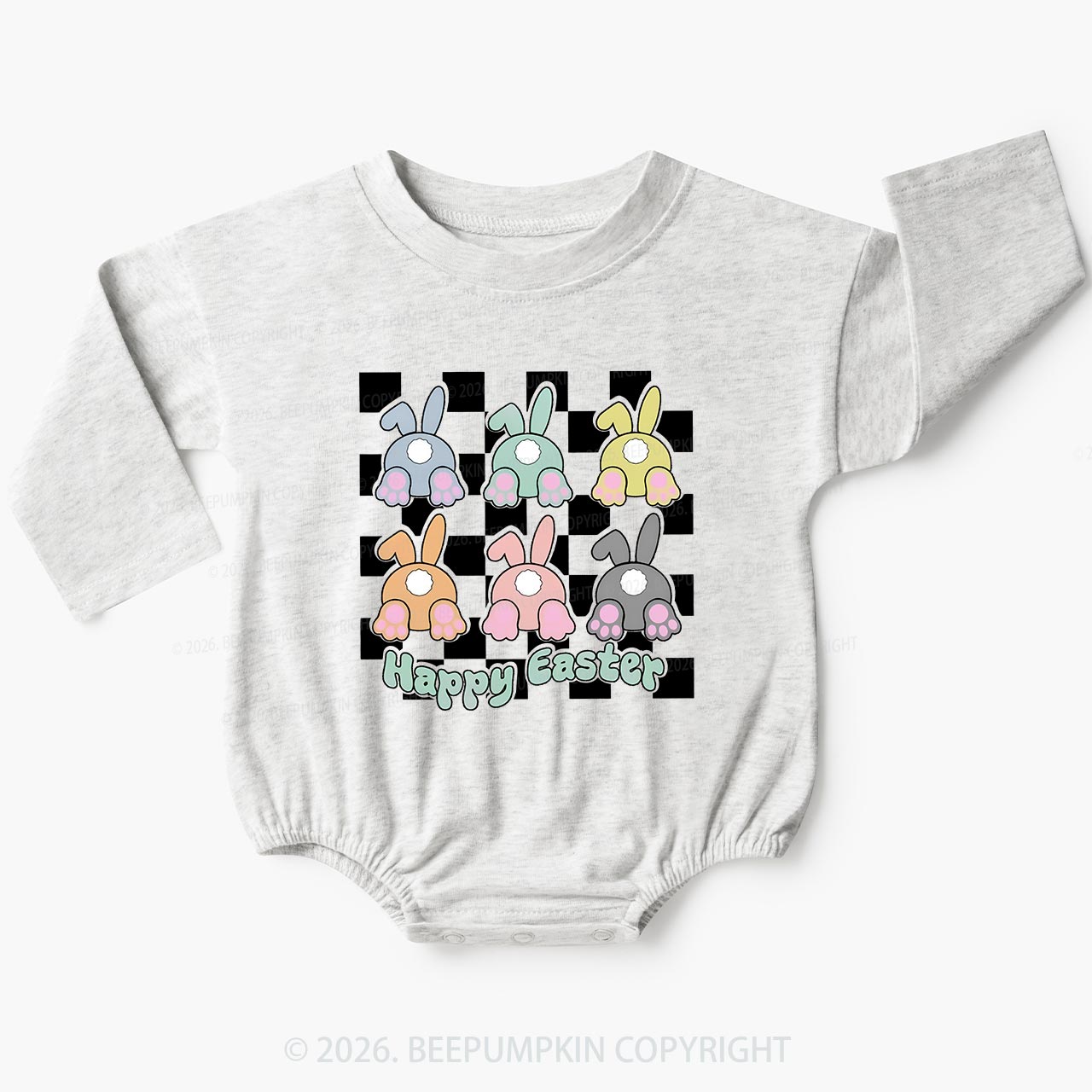 Happy Easter Bunnies Checkered Baby Bubble Romper