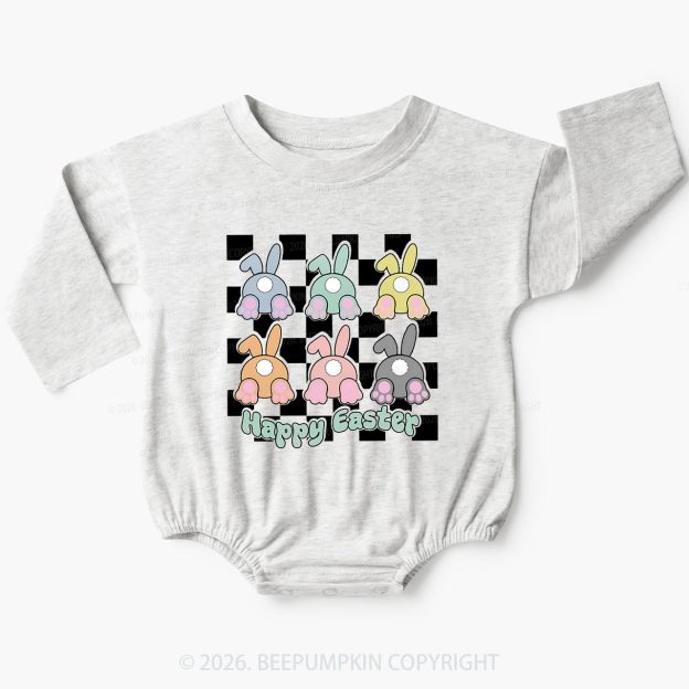Happy Easter Bunnies Checkered Baby Bubble Romper