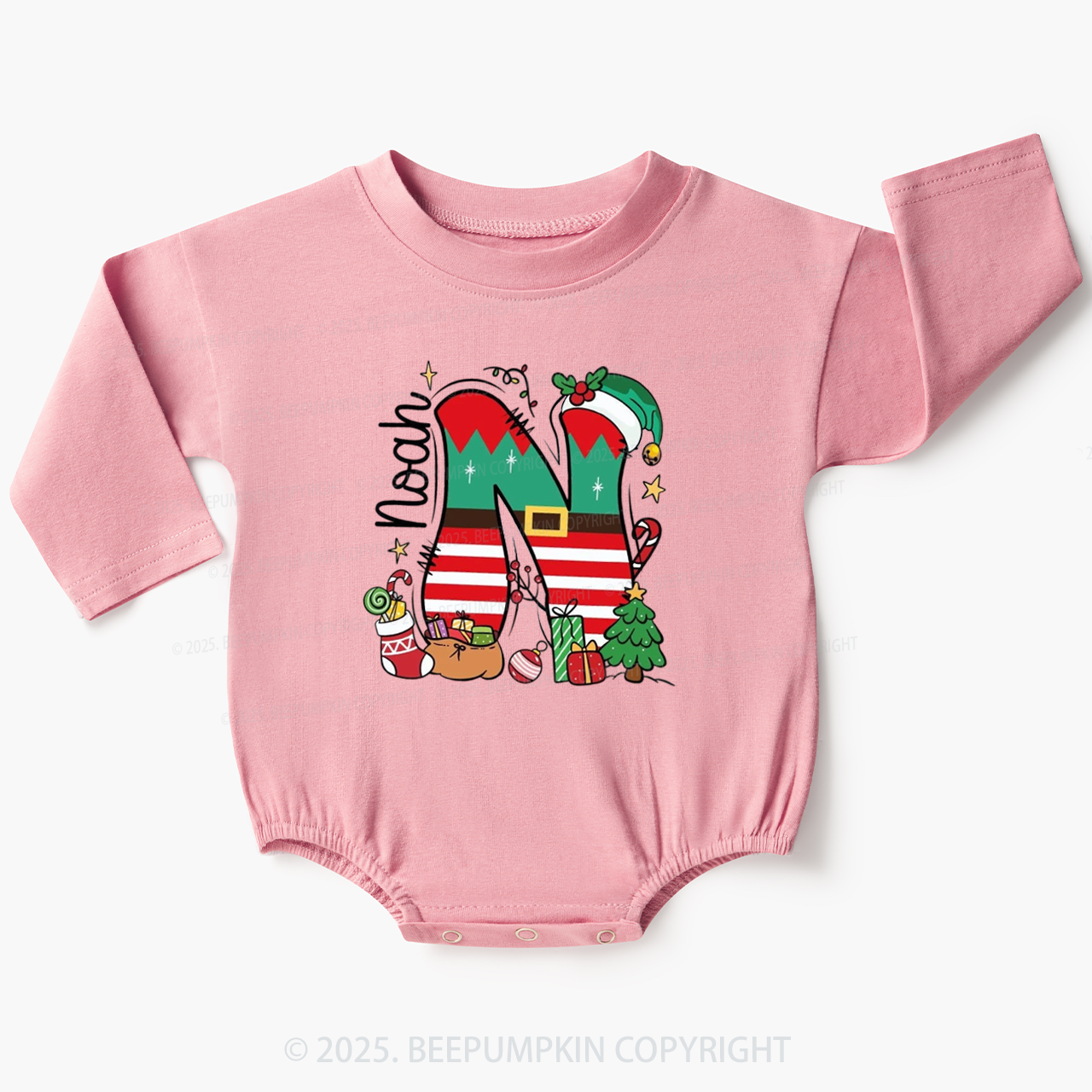 Personalized Alphabet Name Christmas Baby Bubble Romper Beepumpkin