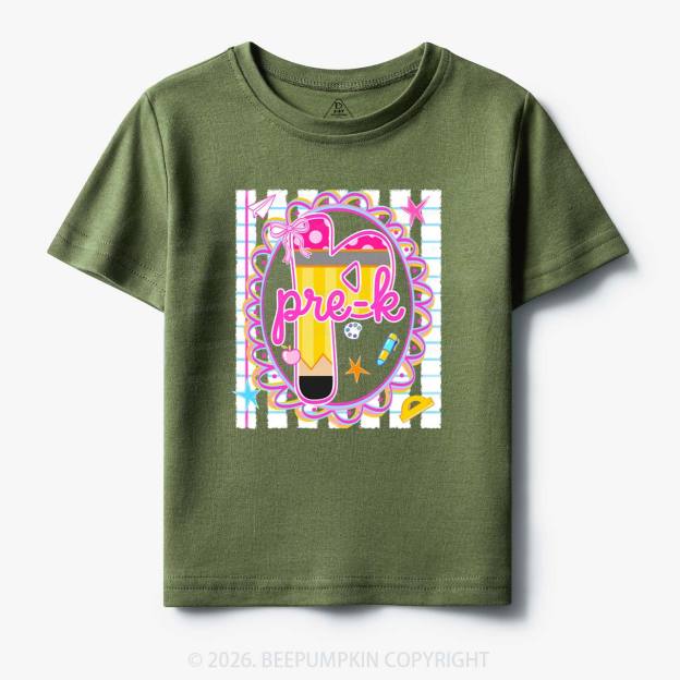 Personalized Pink Gingham Stripes Back To School Toddler&Kid's Tees
