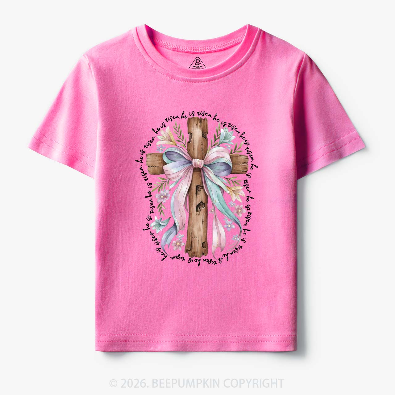 He Is Risen Soft Pastel Cross Toddler&Kids Tees
