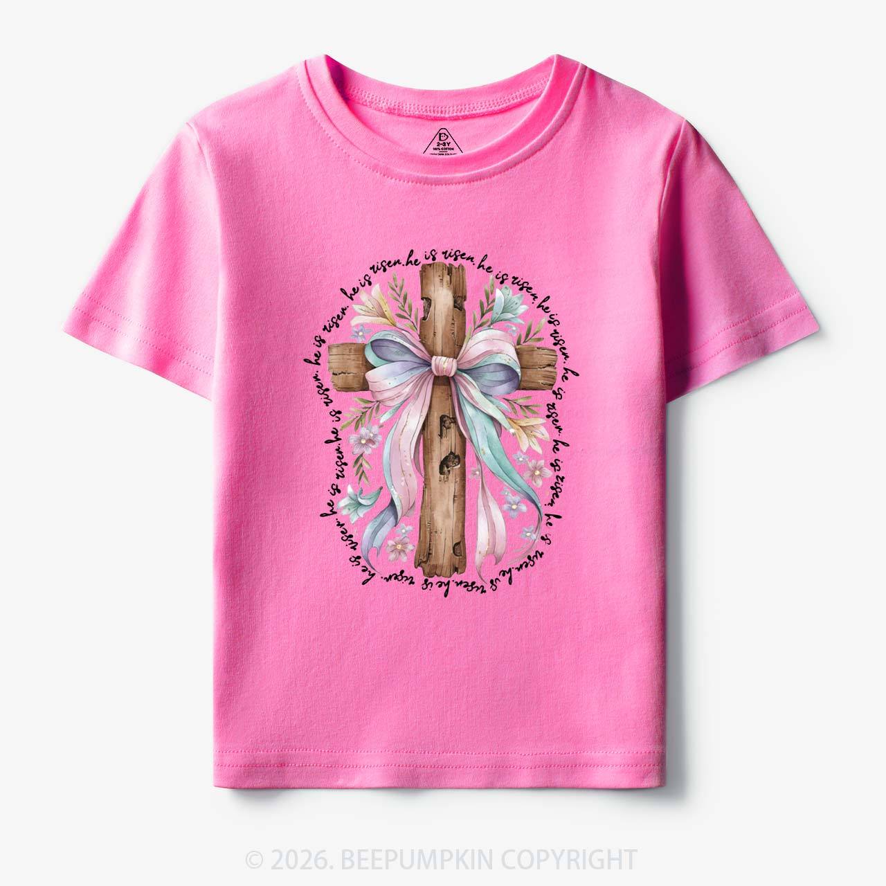 He Is Risen Soft Pastel Cross Toddler&Kids Tees