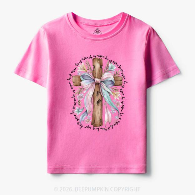 He Is Risen Soft Pastel Cross Toddler&Kids Tees