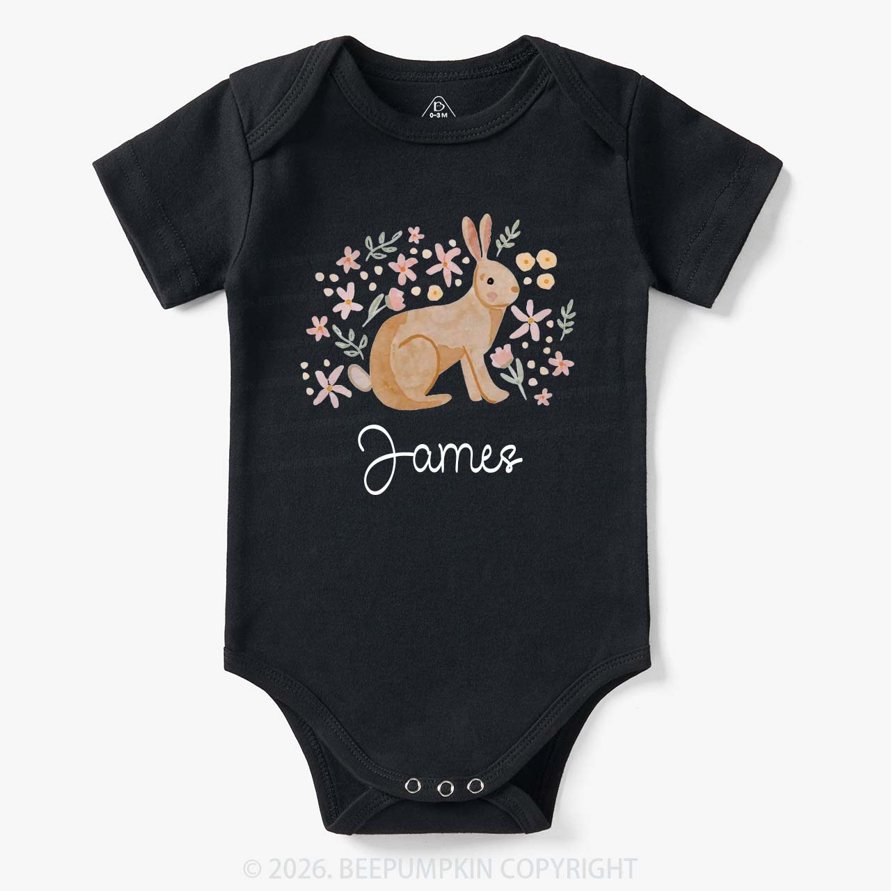 Personalized Watercolor Bunny Blooms Baby Bodysuit