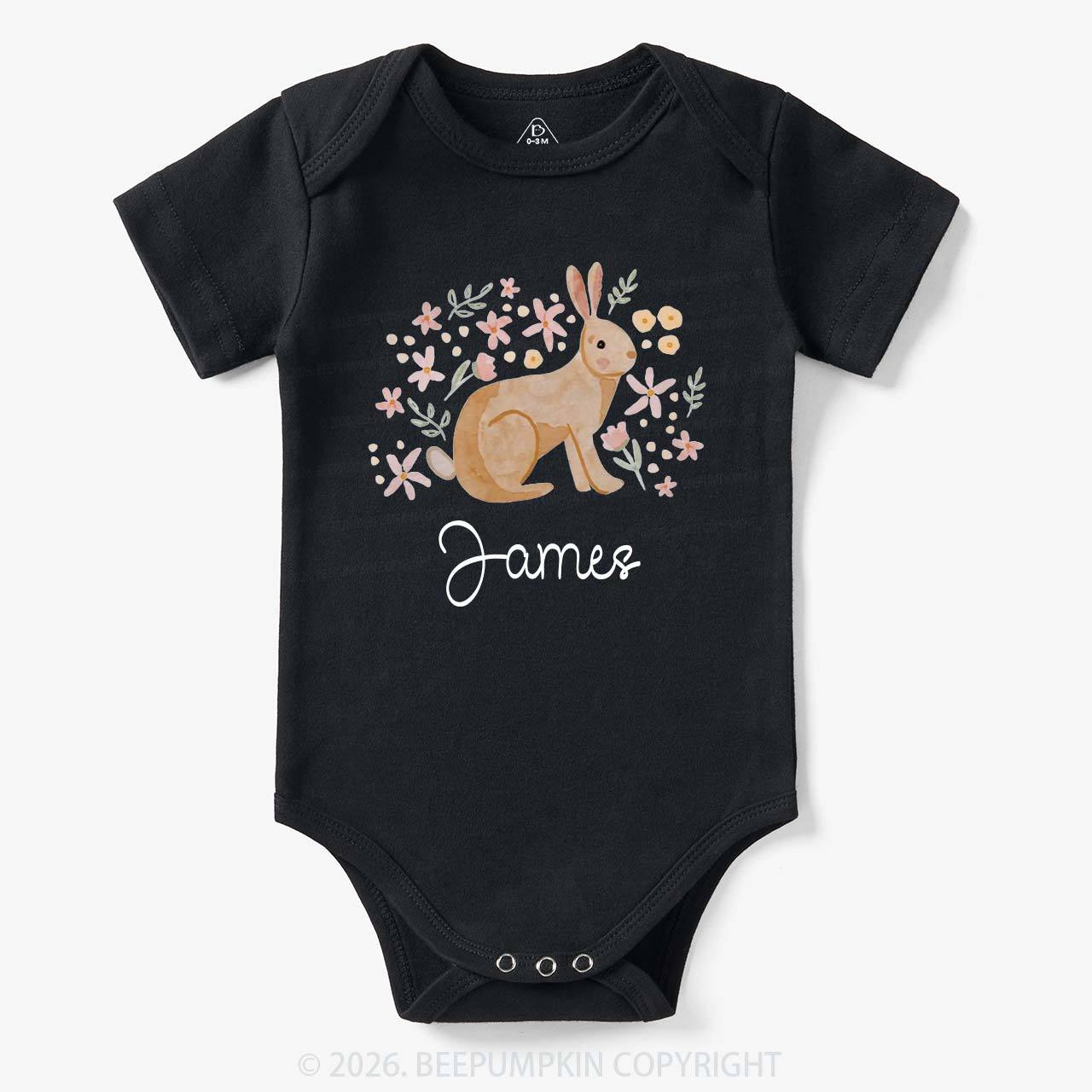 Personalized Watercolor Bunny Blooms Baby Bodysuit