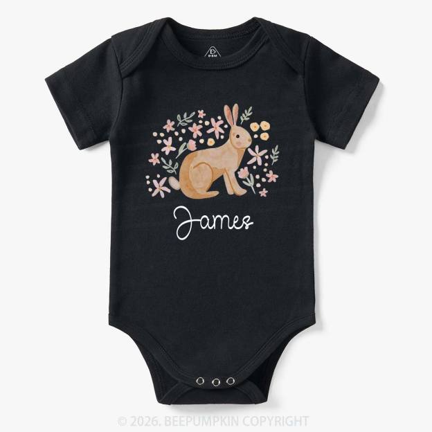 Personalized Watercolor Bunny Blooms Baby Bodysuit
