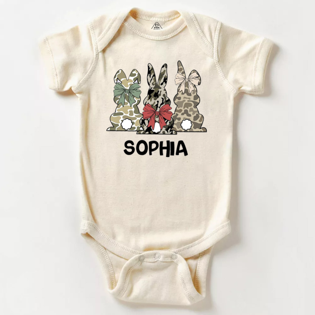 Personalized Name Camouflage Easter Bunny Bodysuit Beepumpkin