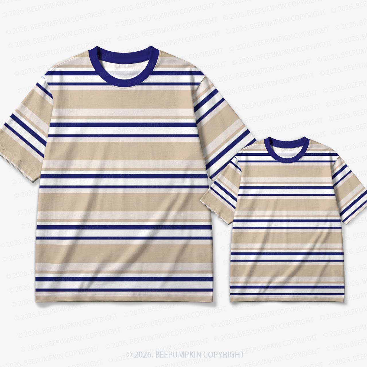 Retro Blue Dune Stripe Family Matching Ringer T-Shirt