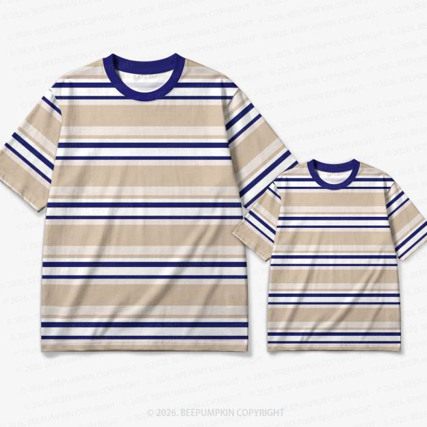 Retro Blue Dune Stripe Family Matching Ringer T-Shirt